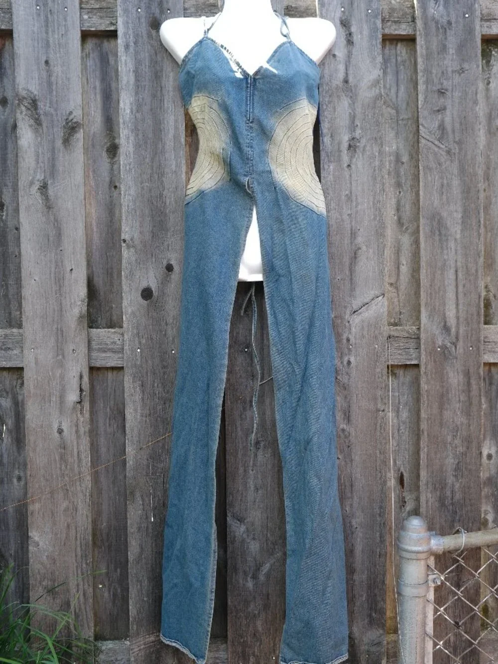 AKIRA Jean Denim Art Top Slimming Cutout Waist Circle Detail Long Panel - Picture 1 of 8